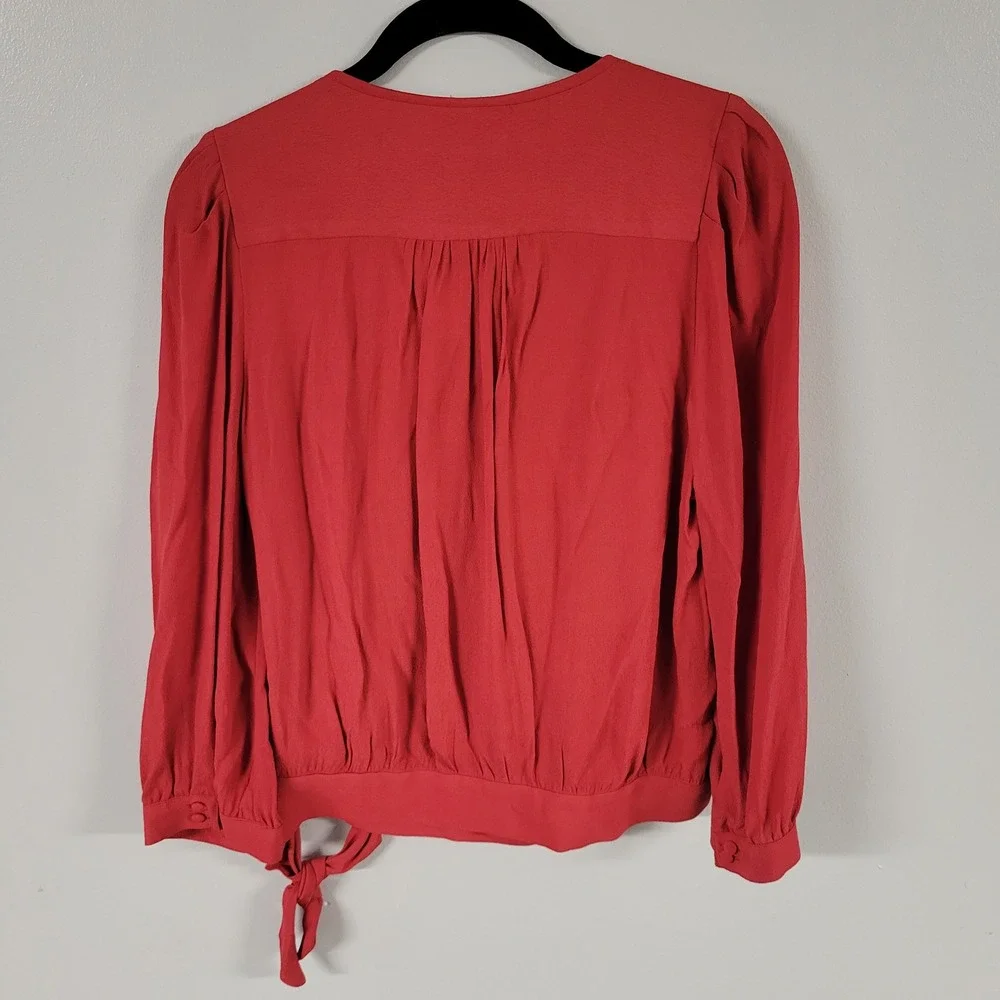 Madewell Women's Bright Ember Red Long Sleeve‎ Wrap Blouse Top Size S NWT